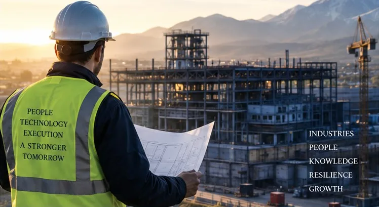 Construction manager with plans overlooking an industrial construction site – white paper cover image